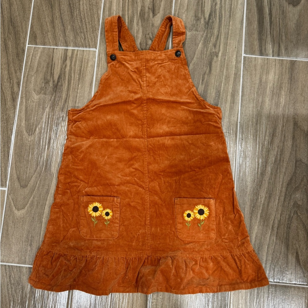 Gymboree Kids Orange Corduroy Dress with Sunflower Pockets size 12 girls